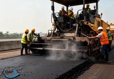 proses pengerjaan pengaspalan jalan tol area jakarta timur